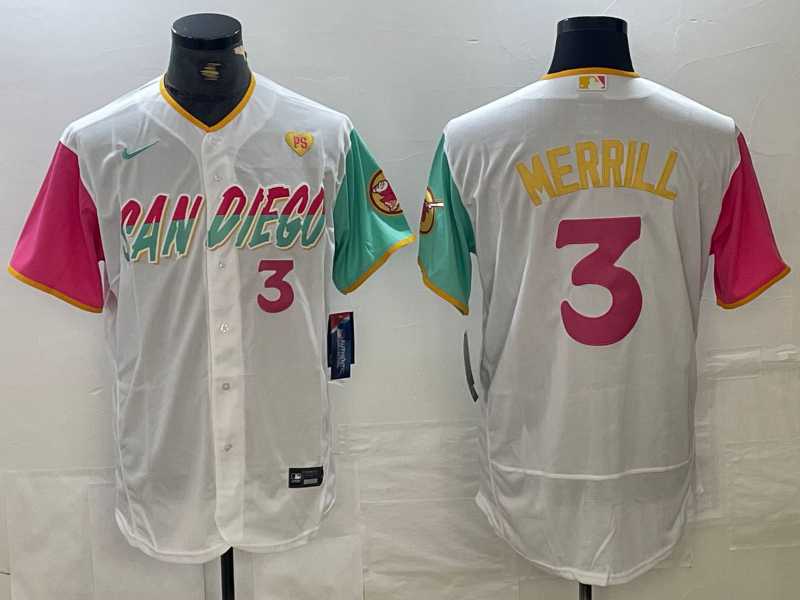 Men's San Diego Padres #3 Jackson Merrill Number White Heart Patch 2024 City Connect Flex Base Stitched Jersey,We sell and wholesale Men's San Diego Padres #3 Jackson Merrill Number White Heart Patch 2024 City Connect Flex Base Stitched Jersey on line form chian!